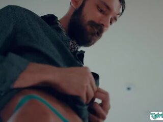Stepson lets his shemale stepmom lick and fuck his tight ass